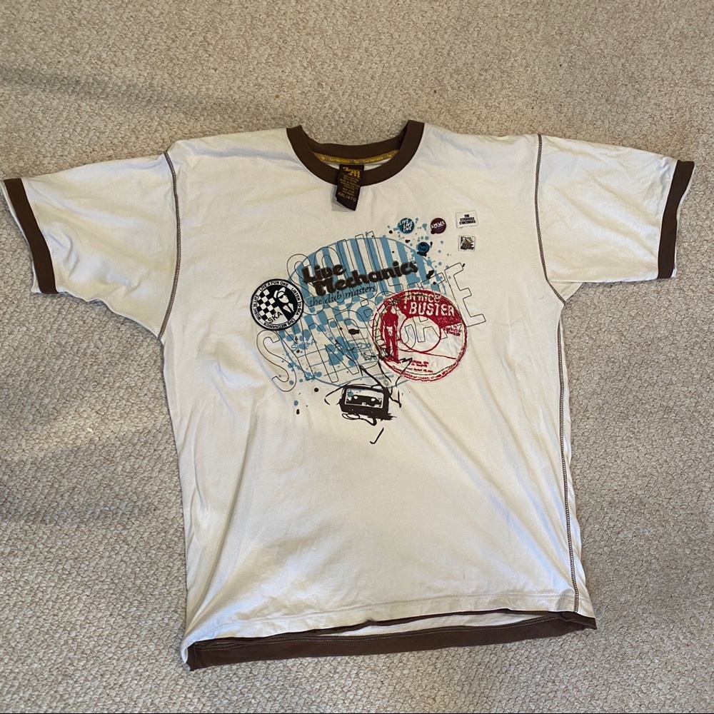 Live Mechanics Graphic T-Shirt 3D Detail Beige Red Blue Crew Neck 4XL